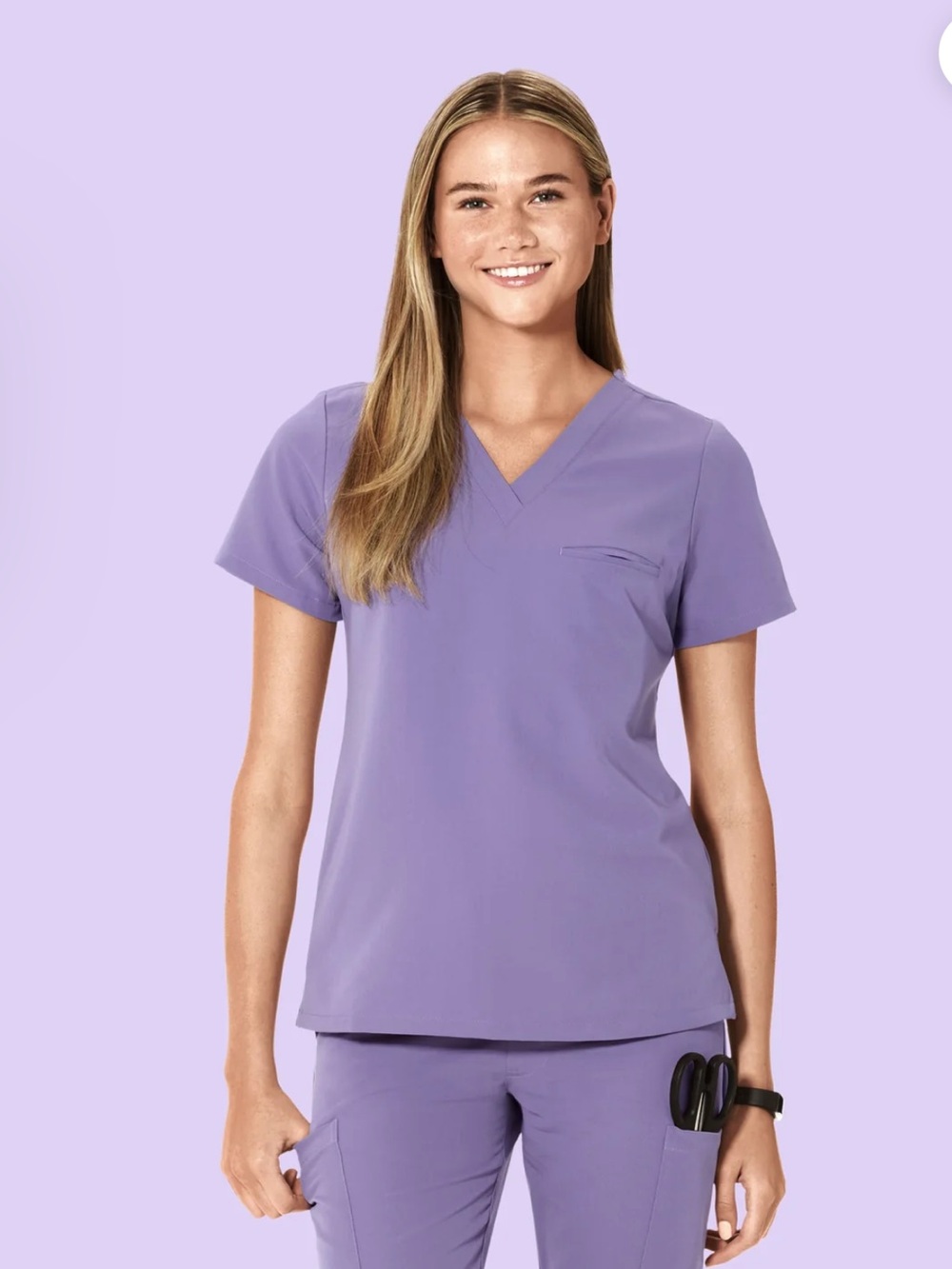 mandala M Hyacinth Purple One Pocket Short Sleeve V-Neck Scrub Top